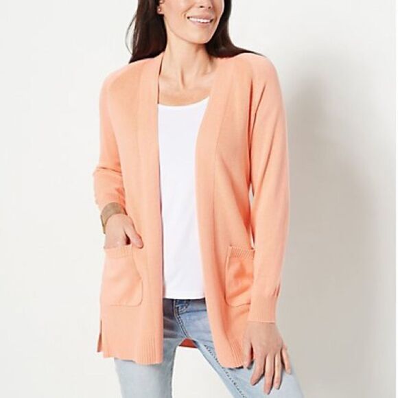 Isaac Mizrahi Live! Sweater Cardigan with Shaker Stitch & Pockets - Picture 1 of 5